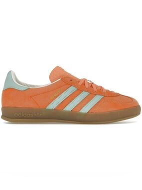 adidas Originals Gazelle Indoor sneakers with gum sole in orange and light blue
